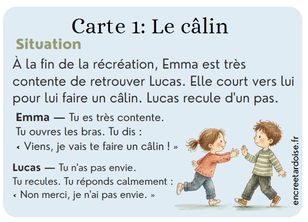 Séquence EVAR cycle 2 : carte situation du câlin et respect du refus