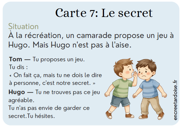 Carte situation EVAR sur un secret qui met un élève mal à l'aise