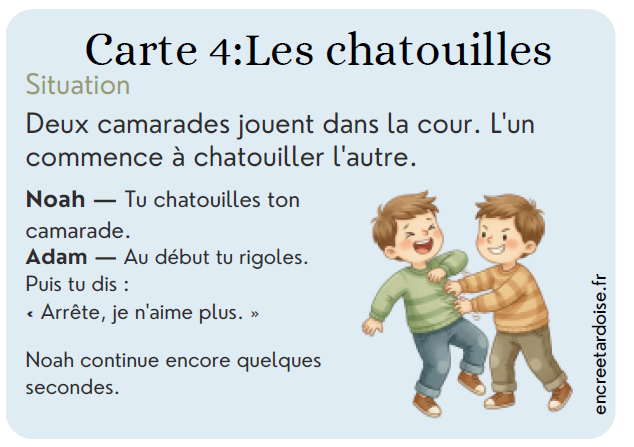Carte situation EVAR sur les chatouilles et le droit de demander d'arrêter